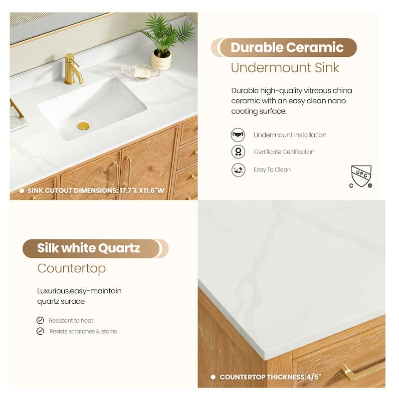 Jakarta Bath Vanity with Quartz Stone Top without Mirror