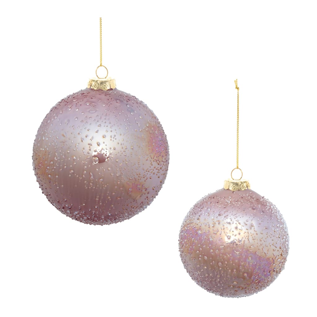 Iridescent Beaded Glass Christmas Ball Ornaments - 5" - Pink - 4ct
