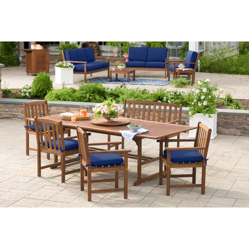 35 in. Lancaster Natural Brown Eucalyptus Wood Outdoor Dining Chair with Arms