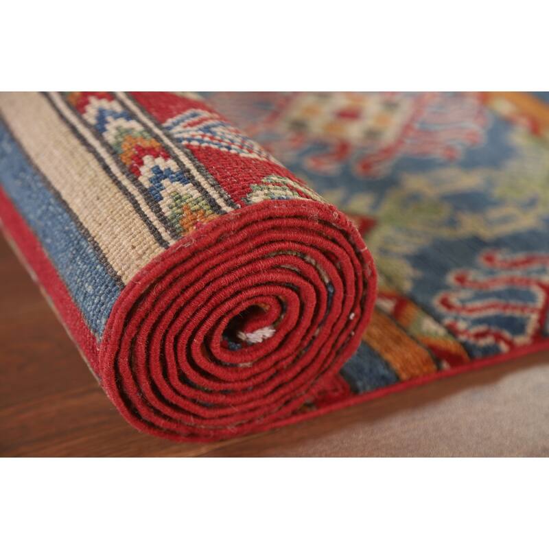 Hand Knotted Oriental 100% Wool Carpet Traditional Geometric Multi-Colored Kazak Runner Rug - 16' 0'' X 2' 5''