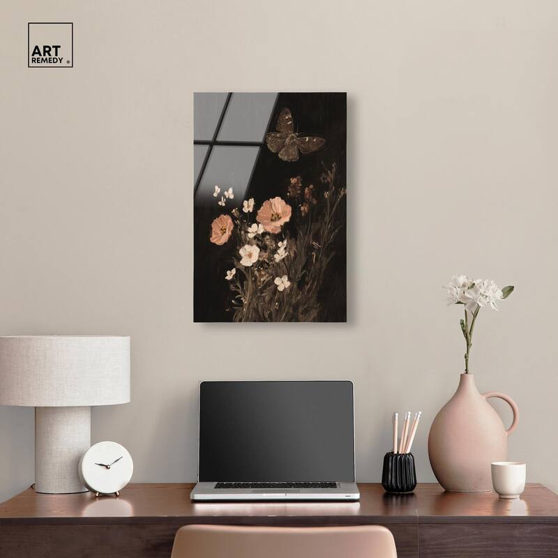 Poppy and Moth I Acrylic by Art Remedy, Ready to Hang