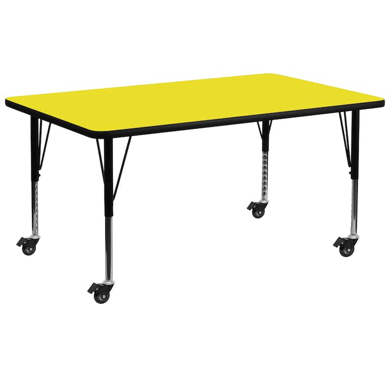 Mobile 30''W x 72''L HP Laminate Activity Table - Adjustable Short Legs - Yellow