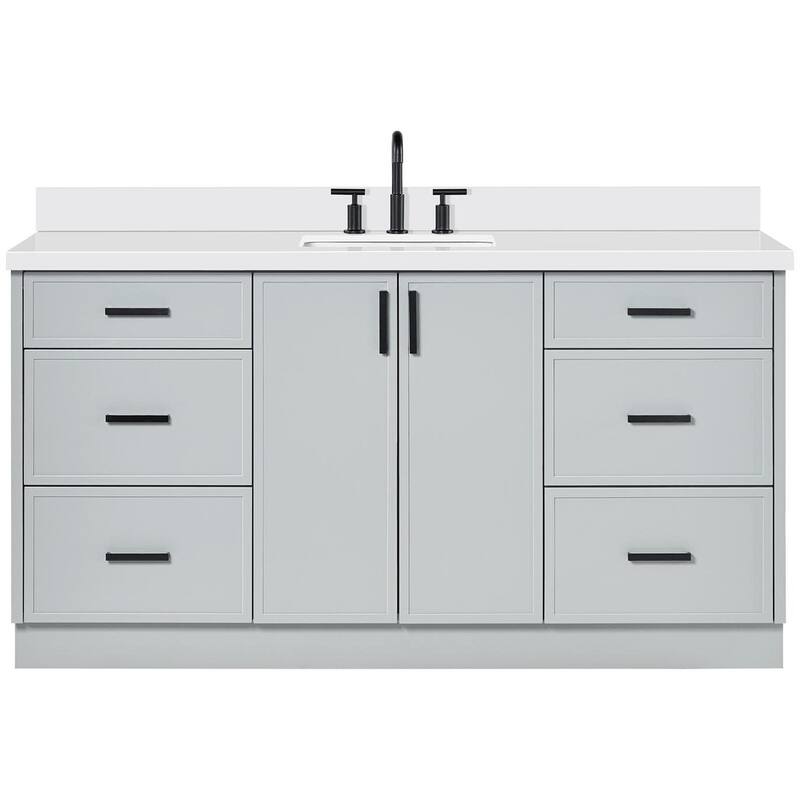 Ariel K67WQRVO Kelly 67" Free Standing Single Basin Vanity Set with - Grey / Pure White Quartz / Matte Black