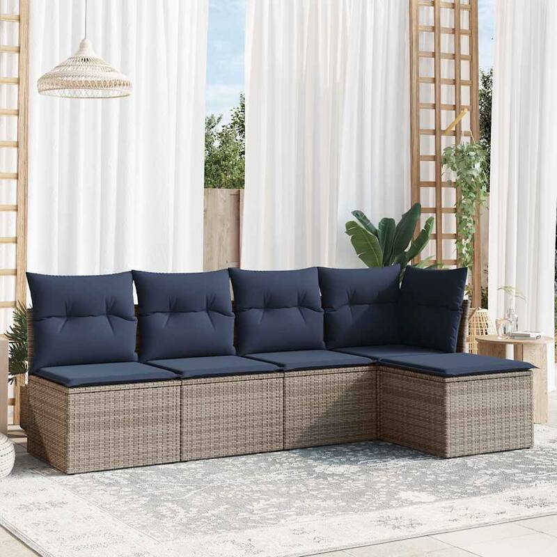 vidaXL 5/6 Piece Patio Sofa Set with Cushions Black/Brown/Gray Poly Rattan - 24.4 x 24.4 x 27.2 - Beige and gray Without table