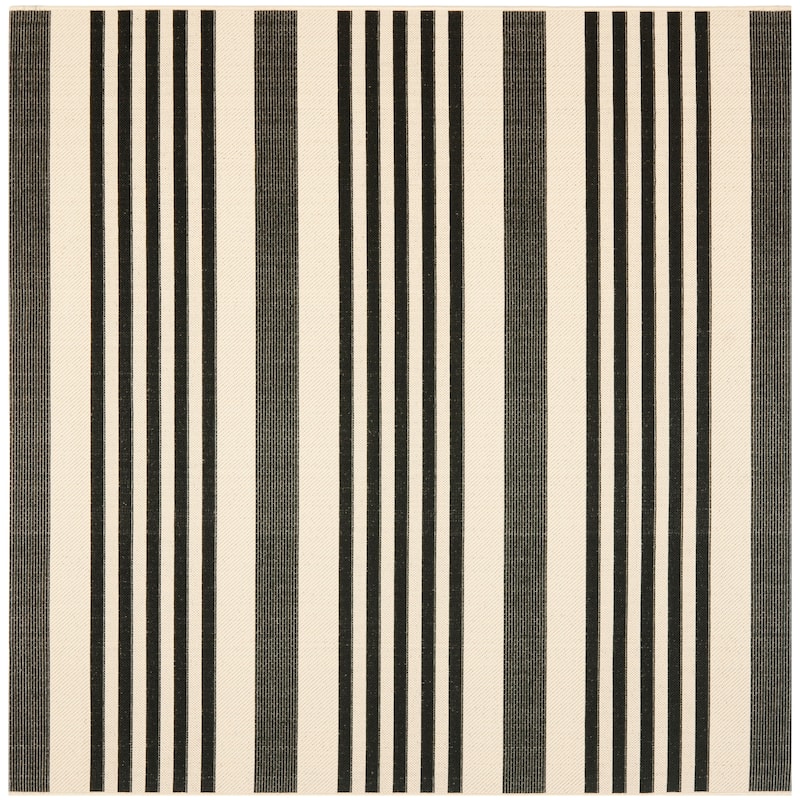 SAFAVIEH Courtyard Orsi Indoor/ Outdoor Waterproof Area Rug - 4' Square - Black/Bone