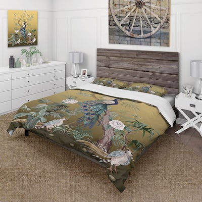 Designart 'Chinoiserie With Birds and Peonies VI' Traditional Duvet Cover Set