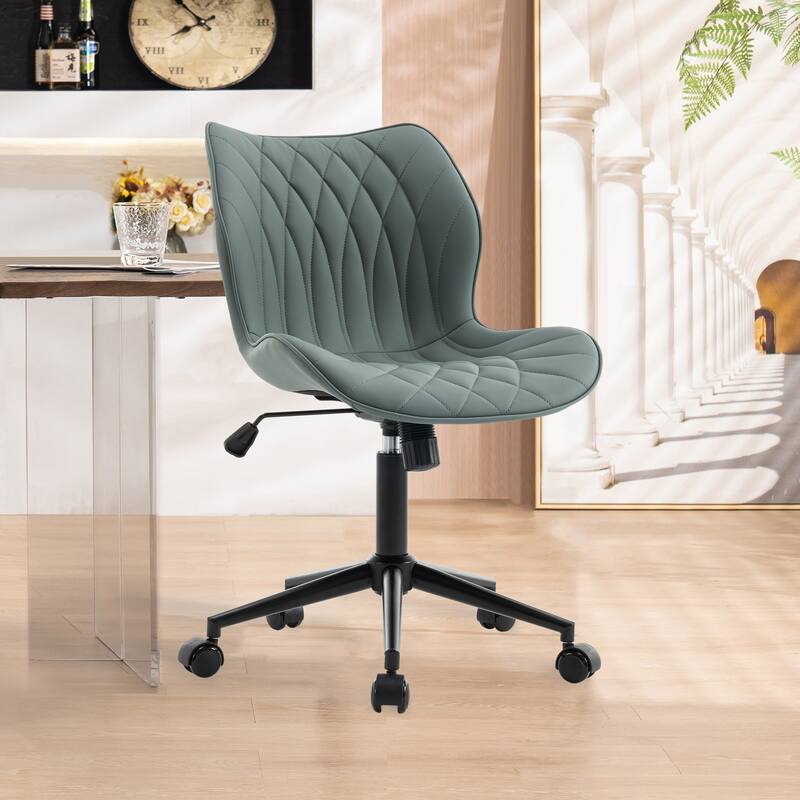 Faux Leather Office Chair with Wheels, Upholstered Task Chair