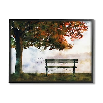 Stupell Quiet Autumn Park Bench and Tree Surrealist Illustration Framed Wall Art, Design by Ziwei Li - Multi-Color