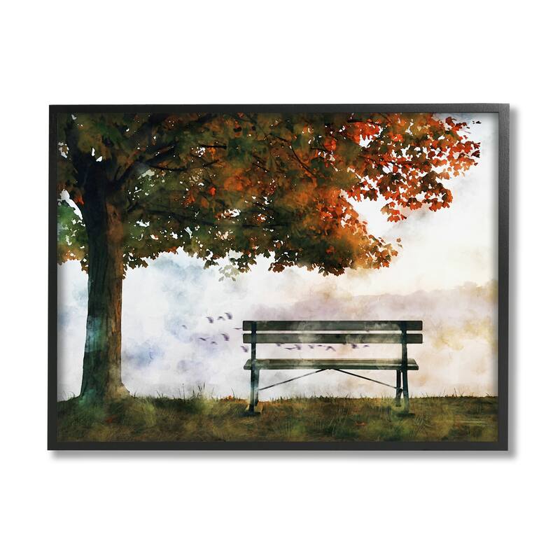 Stupell Quiet Autumn Park Bench and Tree Surrealist Illustration Framed Wall Art, Design by Ziwei Li - Multi-Color