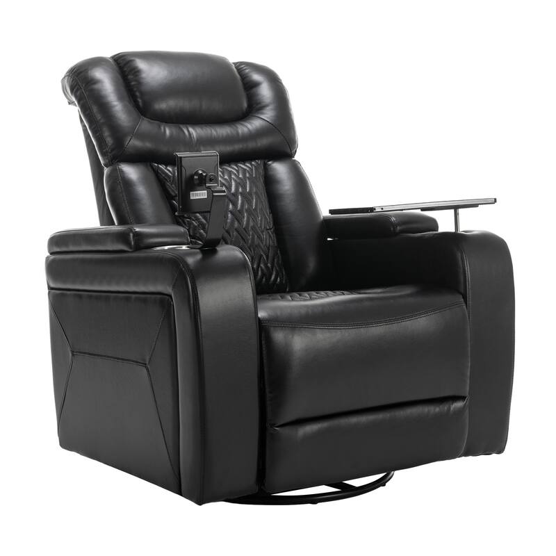 270 Degree Swivel PU Leather Power Recliner Individual Seat Home Theater Recliner with Comforable Backrest, Tray Table