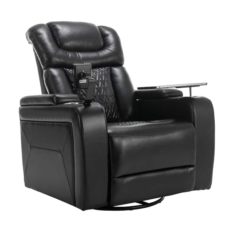 Degree Swivel PU Leather Power Recliner Individual Seat Home Theater Recliner with Tray Table,Cup Holder,Hidden Arm Storage