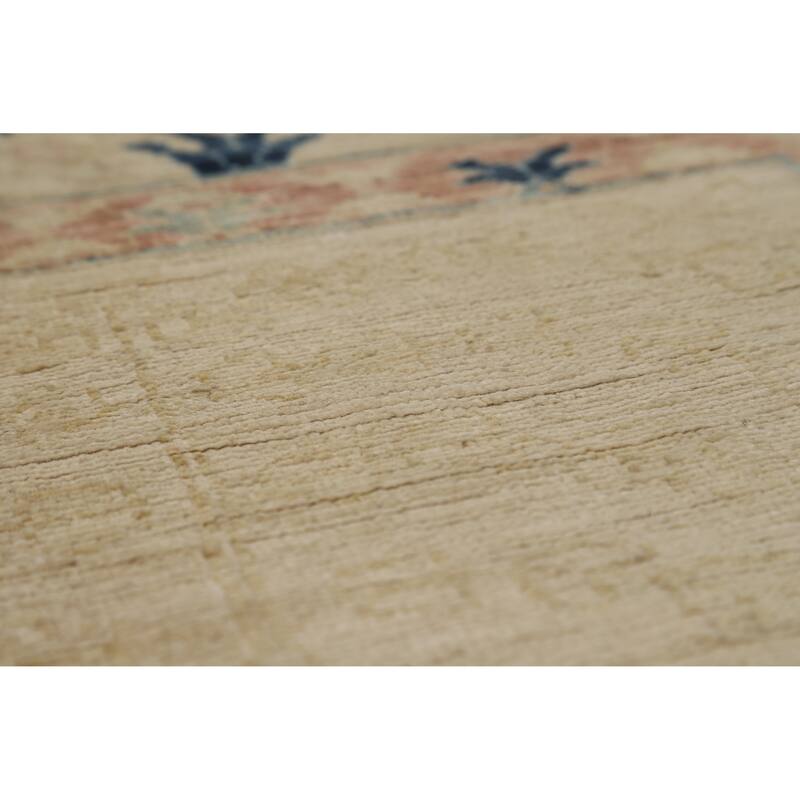 Hand Knotted Oriental 100% Wool Carpet Traditional Floral Beige & Ivories Art Deco Runner Rug - 11' 10'' X 2' 11''
