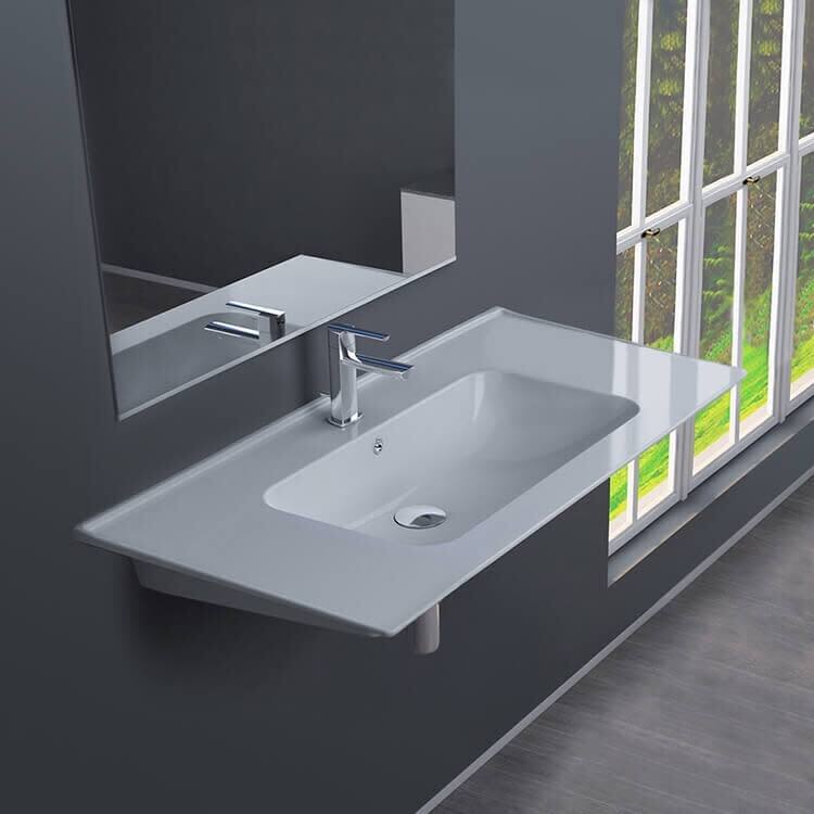 Nameeks CeraStyle 042300-U-One Hole Blue 31-1/2" Rectangular Ceramic - White
