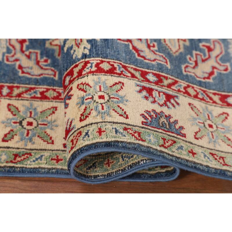 Blue Kazak Accent Rug Handmade Traditional Wool Carpet - 3'3" x 4'9"