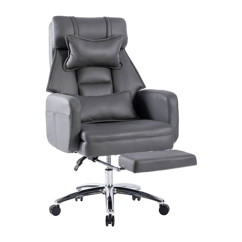 Mid-century Adjustable Swivel Technology Leather Office Chair with Lumbar Support Headrest - Dark Grey