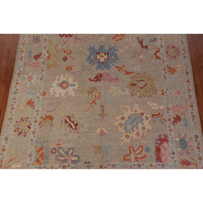 Hand Knotted Oriental 100% Wool Carpet Transitional All-Over Beige & Ivories Oushak Area Rug - 9' 10'' X 8' 5''