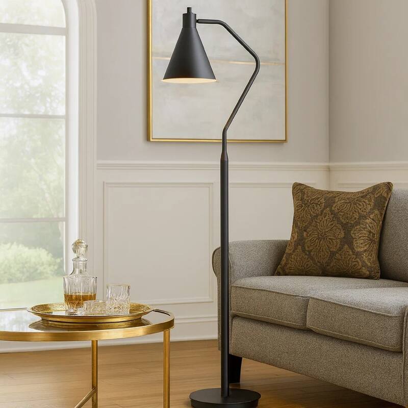 Sty 63 Inch Task Floor Lamp, Swivel Gray Shade, Angled Thin Metal Pole
