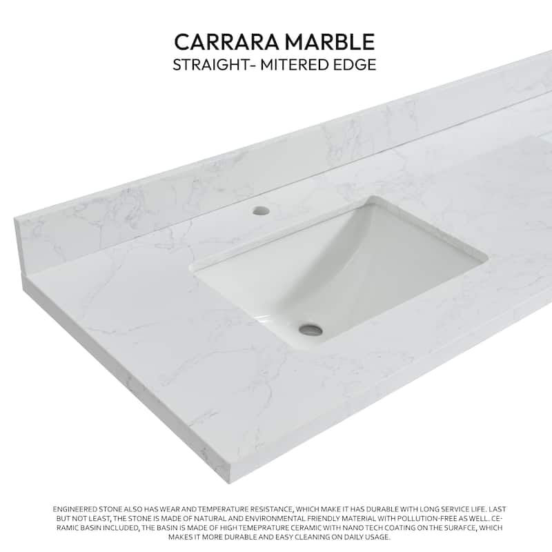 Malaga Composite Stone Vanity Top with White Rectangular Sink