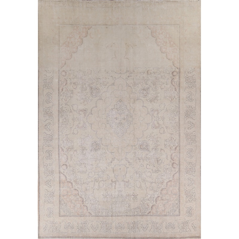 Muted Distressed Tabriz Persian Antique Area Rug Handmade Wool Carpet - 9'8" x 13'0"