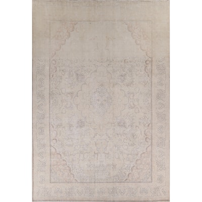 Muted Distressed Tabriz Persian Antique Area Rug Handmade Wool Carpet - 9'8" x 13'0"
