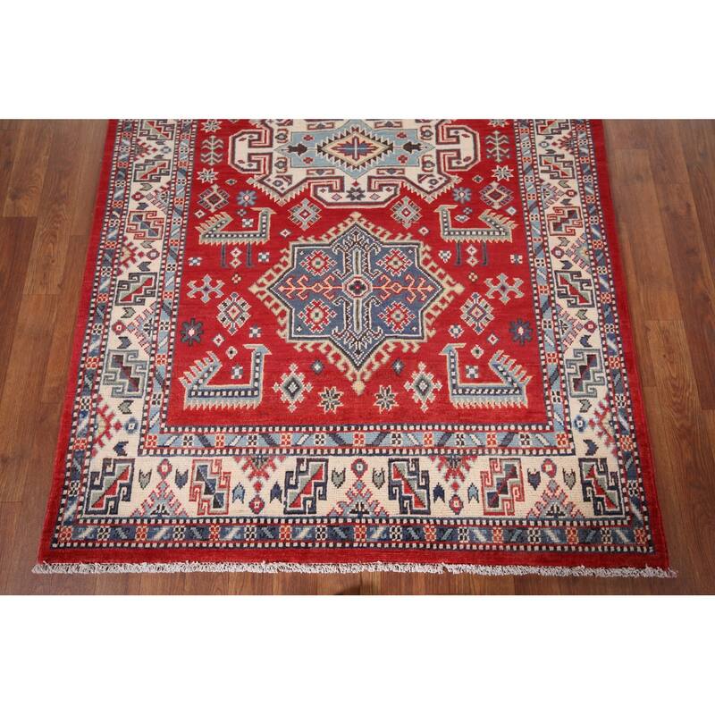 Red Kazak Oriental Foyer Rug Handmade Wool Carpet - 4'0" x 6'3"