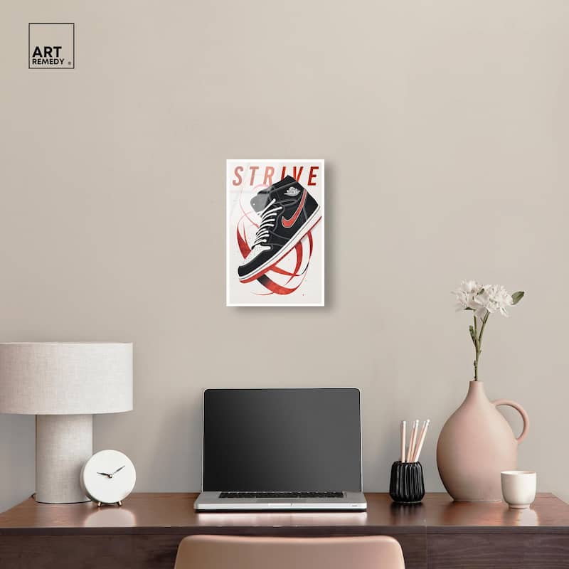 Red Ribbon Sneaker Acrylic by Art Remedy, Ready to Hang