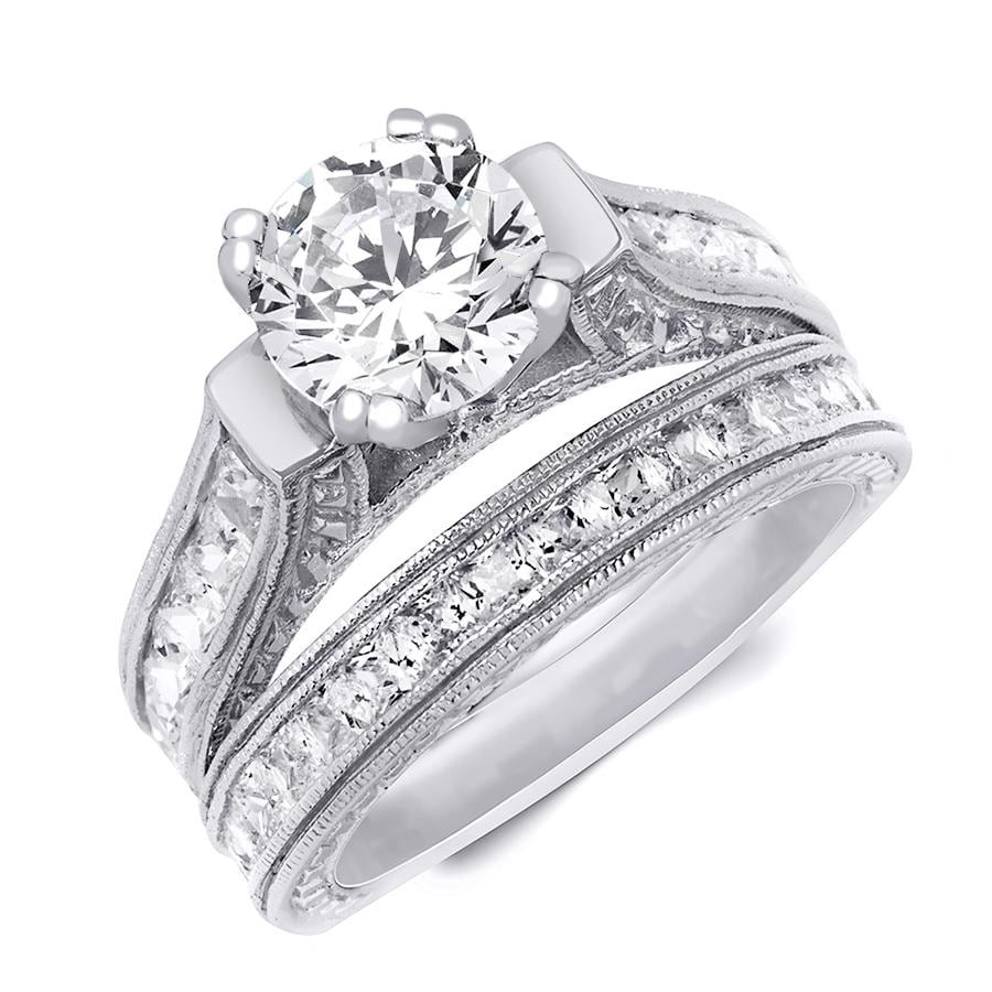 MayaMila 2.0 CT Bridal Engagement Ring Set Round Cut 6x6mm Sterling Silver