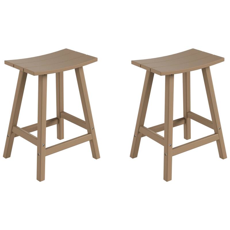 Laguna Hdpe All Weather Outdoor Patio 24" Saddle Seat Counter Stool (Set Of 2) - Weathered Wood