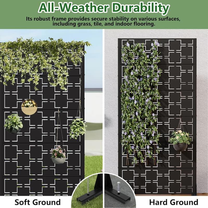 Modern Metal Privacy Screen Outdoor Decorative Partition with Stable Base Hanging Plant-Friendly Panel - 60"H x 30"W