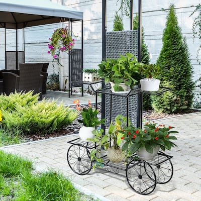 6-Tier Garden Cart Flower Rack with Metal Shelves for Indoor Outdoor - 32" x 10" x 30"(L x W x H)