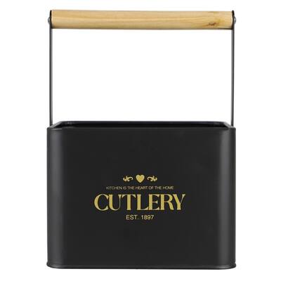 Bistro Sectioned Tin Holder with Bamboo Handle, Black