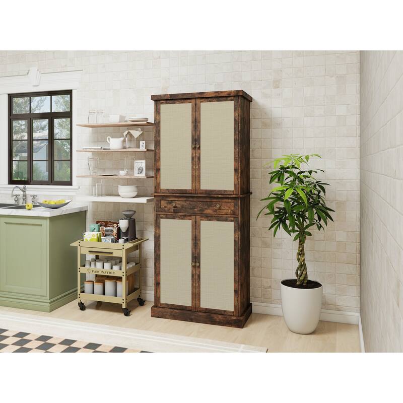 4 Door Cabinet with 1 Drawer, with 4 Adjustable Inner Shelves, Storage Cabinet