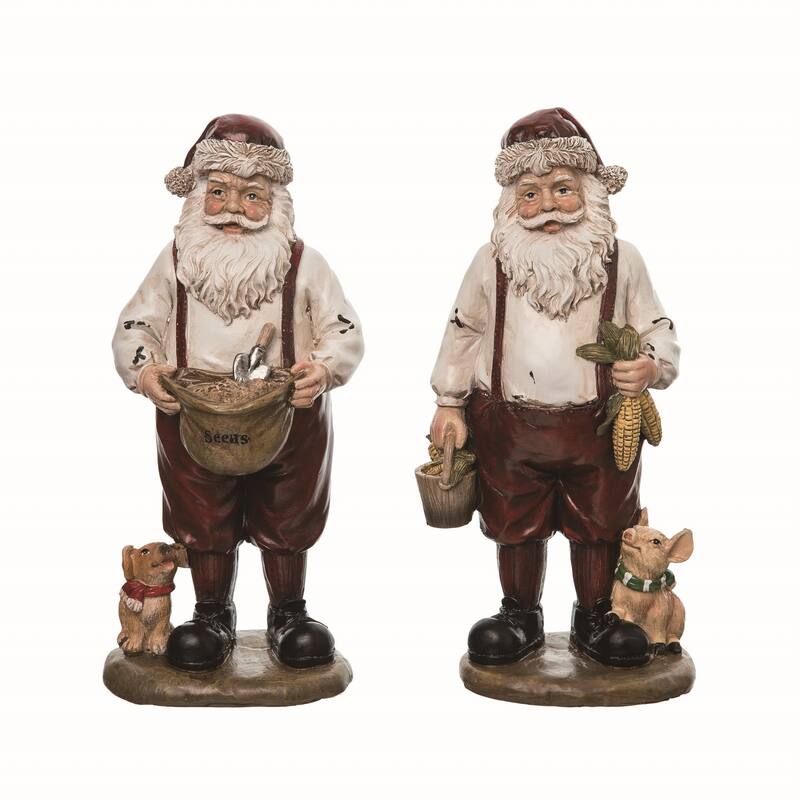 Transpac Resin Farmhouse Santa Figurine Set of 2 Christmas Home Decorations - Mutlicolor