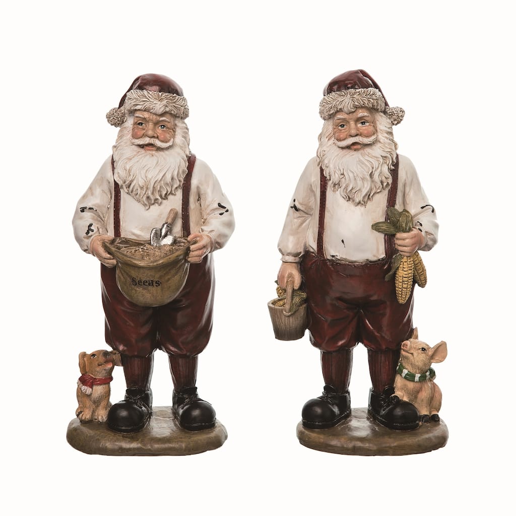 Transpac Resin Farmhouse Santa Figurine Set of 2 Christmas Home Decorations