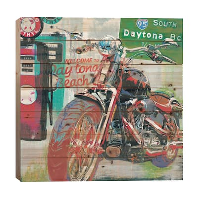 Daytona Beach Print On Wood by Ray Foster - Multi-Color