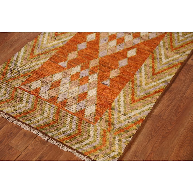 Geometric Moroccan Oriental Runner Rug Bedroom Handmade Wool Carpet - 2'10" x 9'7"