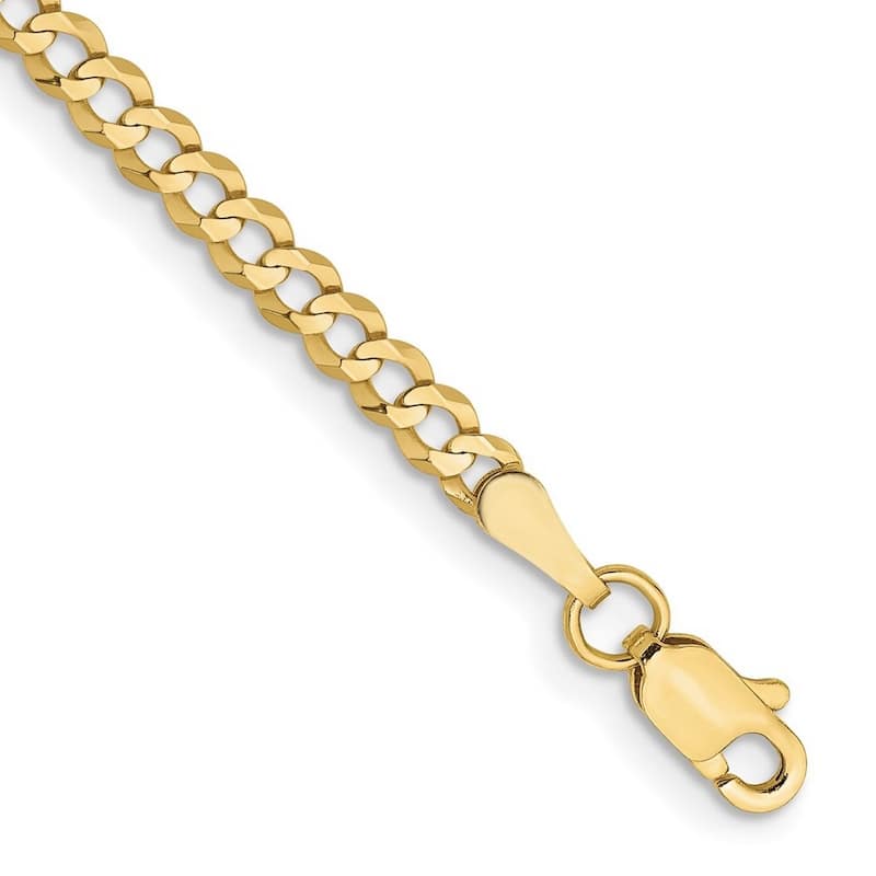 Curata 10k Yellow Gold 3.1mm Light Flat Miami Curb Chain Bracelet Options: 7" 8"