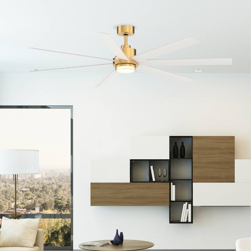 Pendry 72 inch Indoor/Outdoor Ceiling Fan with Matte White Blades - Brushed Satin Brass