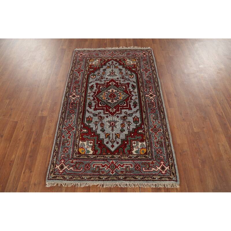 Heriz Serapi Indian Accent Rug Hand-Knotted Wool Carpet - 3'1"x 4'11"