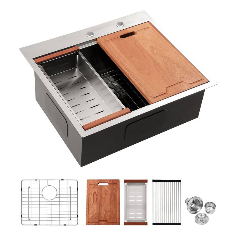 Drop-in Single Bowl Stainless Steel Kitchen Sink with Workstation