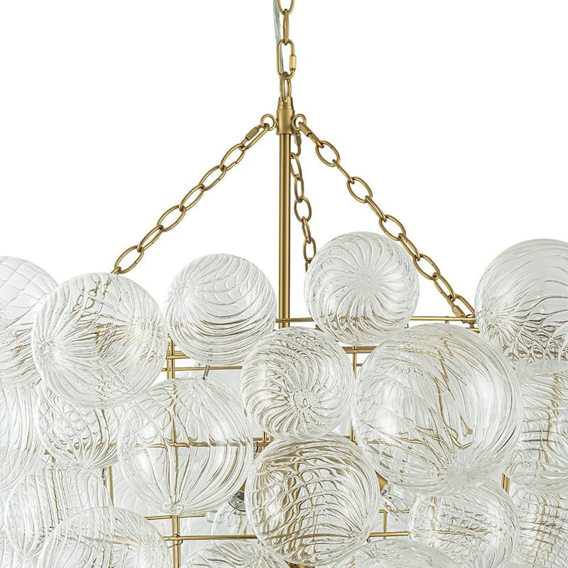 Brass 12-Light Swirled Glass Ball Grape Loft Bubble Chandelier