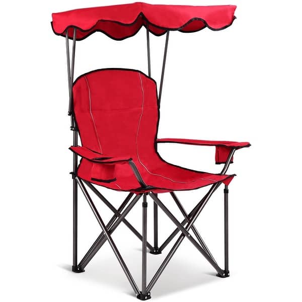 Portable Folding Beach Canopy Chair With Cup Holders Red Overstock 28423744