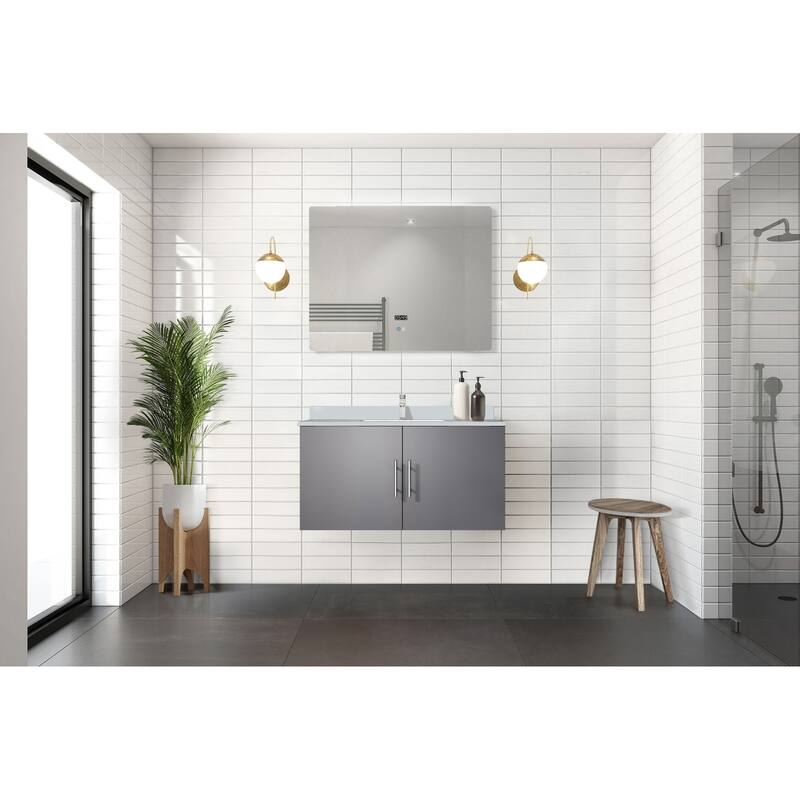 36" Bathroom Vanity with Marble Top, Stainless Steel Faucet, 36x32 Mirror Included, Scratch & Stain Resistant Surface