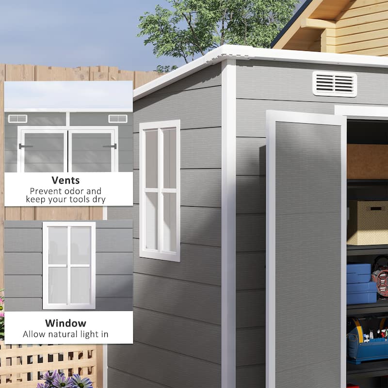 Outsunny 8' x 4' Outdoor Storage Shed, Resin Plastic Shed with Floor, Window, Lockable Doors and Vents, All-Weather Tool Shed