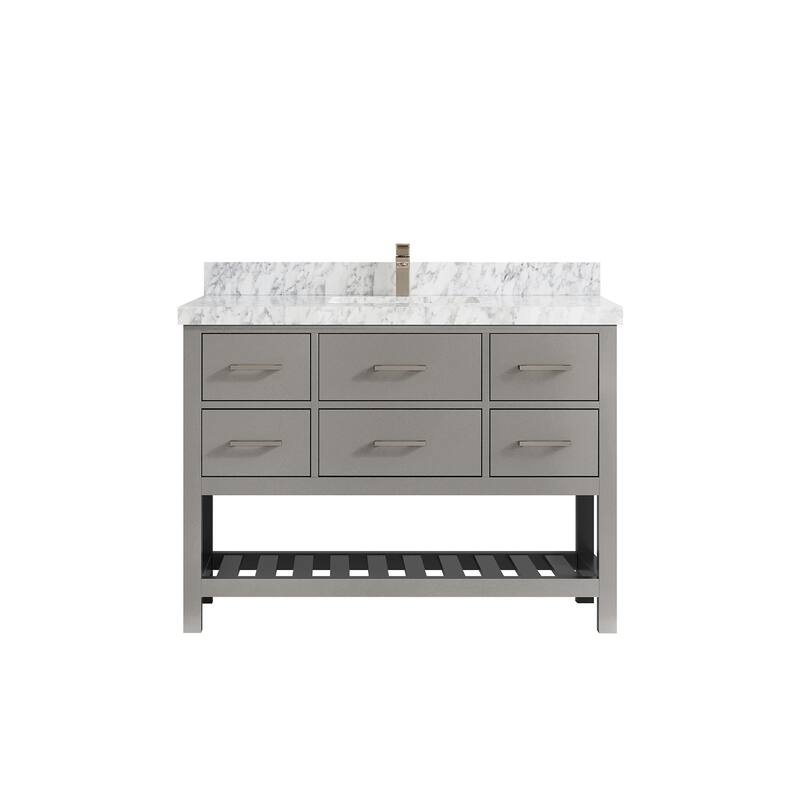 Willow Collections 48 in. W x 22 in. D Parker Single Sink Bathroom Vanity with Countertop - 2" Carrara Marble - Elephant Skin Grey