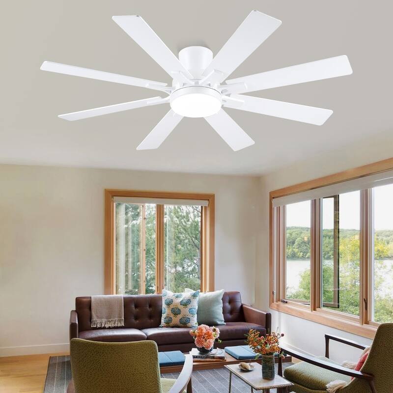 52 Inches Low Profile Ceiling Fan with LED Integrated,Retractable Blades,Remtoe and APP Control,for Bedroom,Living Room