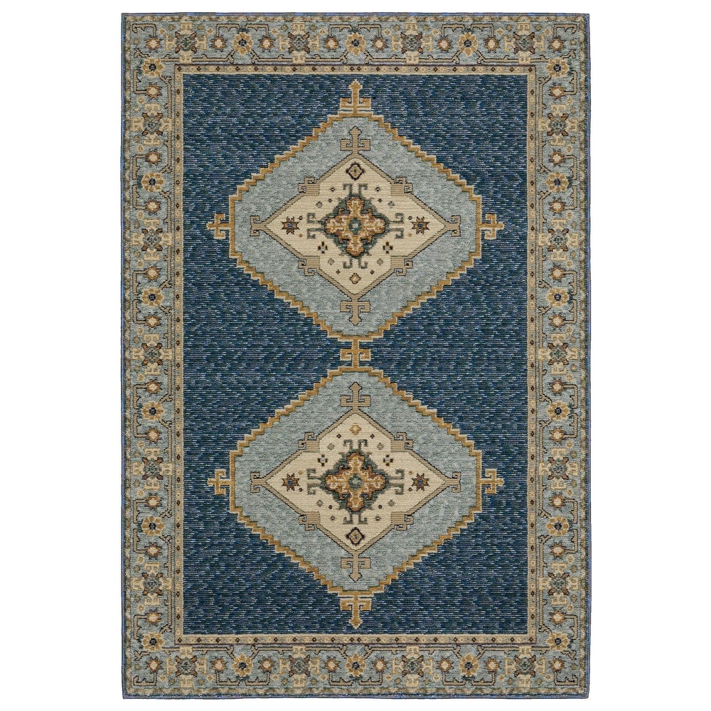Style Haven Adalynn Traditional Double Medallion Blue/ Gold Area Rug