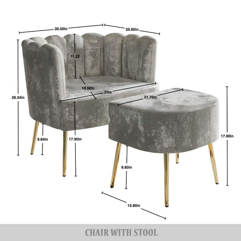 CraftPorch Luxurious Velvet Upholstered Accent Chair with Stool