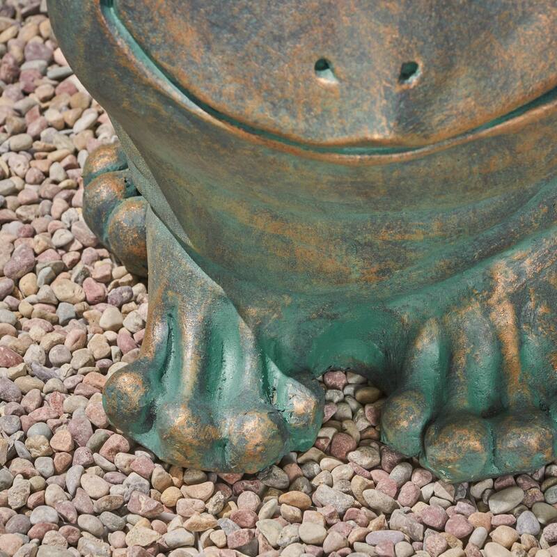 Roomfitters 13-Inch Dawn Frog Garden Stool, Lightweight Concrete Outdoor Accent Table with Copper Patina, Antique Green