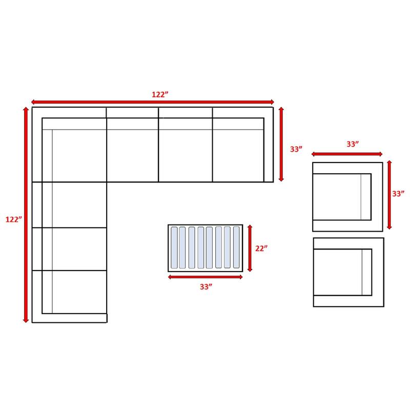 LSI 10 Piece Rattan Sectional Seating Group with Cushions